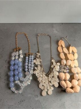 Multi-Strand White and Light Blue Statement Necklace Set